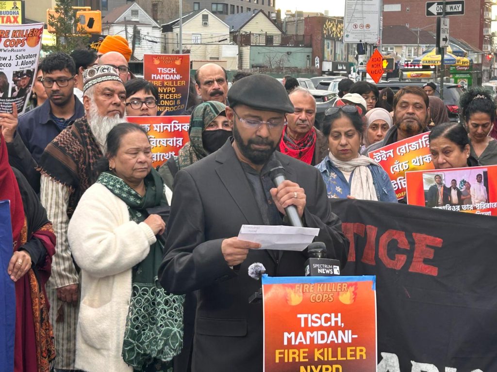 Hector Chakraborty, father of Jabez Chakraborty, speaks at the gathering at Diversity Plaza
